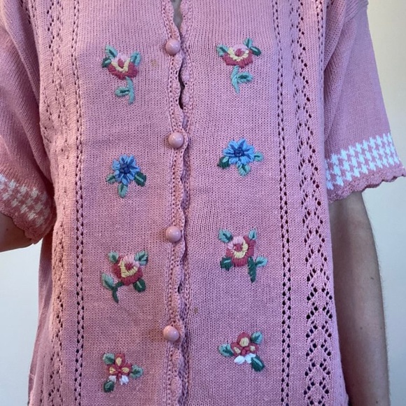 Vintage knit floral embroidered cardigan - Picture 4 of 5